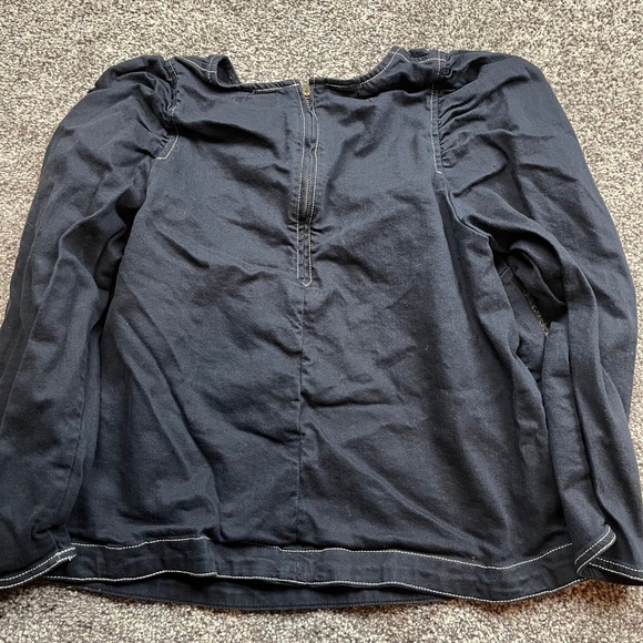 Ulla Johnson Womens Medium Black Puff Sleeve Cotton Spandex Zipper Back Top - Picture 2 of 7